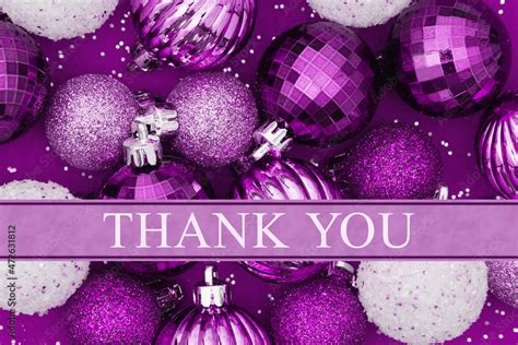 Thank You greeting with purple and white ball ornaments Stock Photo | Adobe Stock