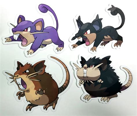 Rattata and Raticate Normal and Alolan Forms - 4 Vinyl Sticker Evolution Set — Logan Arch