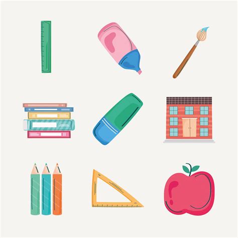 nine school supplies icons 5332128 Vector Art at Vecteezy