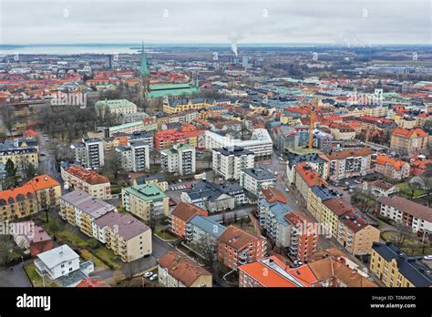 Sweden, Aerial view the city of Linköping, The Linköping Cathedral in ...