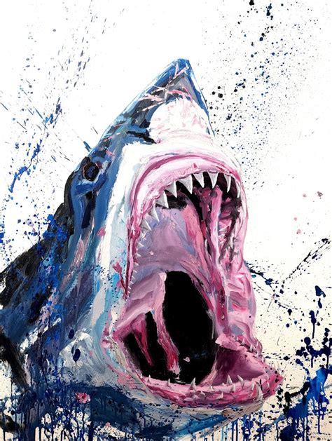 Great White Shark Art Great White Shark Original Painting Large Shark ...