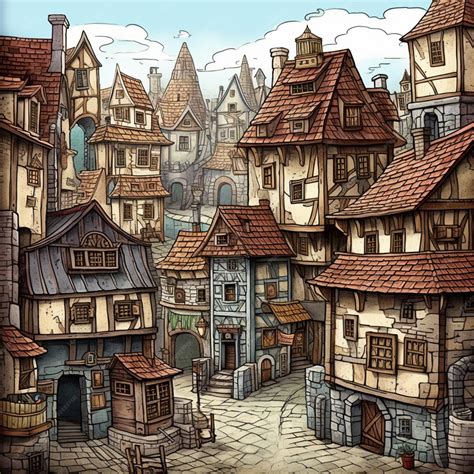 Premium AI Image | Cartoon drawing of a town with a lot of buildings ...