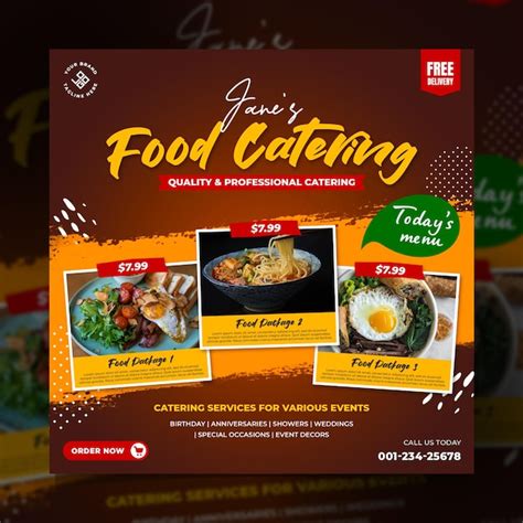 Premium PSD | Food Catering menu and restaurant instagram post banner template