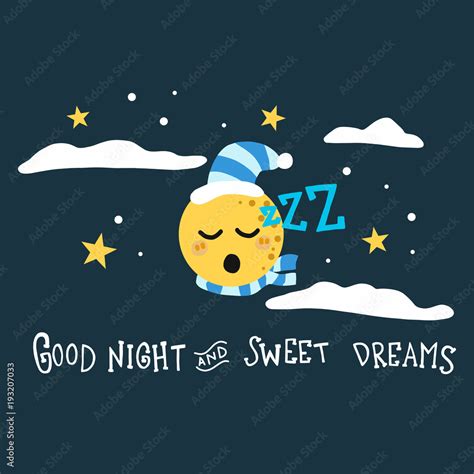 Good night and sweet dreams moon cartoon vector illustration Stock ...