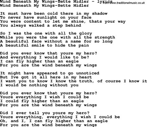 Love Song Lyrics for:Wind Beneath My Wings-Bette Midler