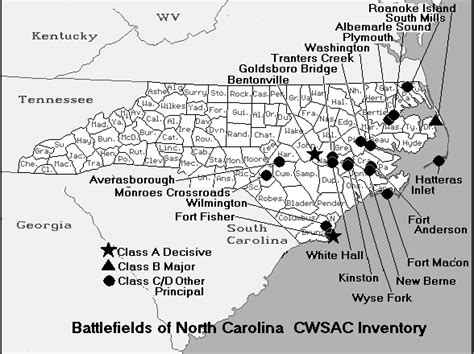 North Carolina Map of American Civil War Battles