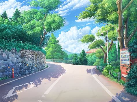 Anime, Landscape, Cloud, Street, Tree, HD wallpaper | Peakpx