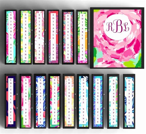 Binder Label Template Free New Set Of 15 Monogram Binder Covers Lilly ...