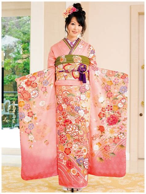 Beautiful furisode! Pink + light green is such a spring kimono classic! ^^ | Kimono | Pinterest ...