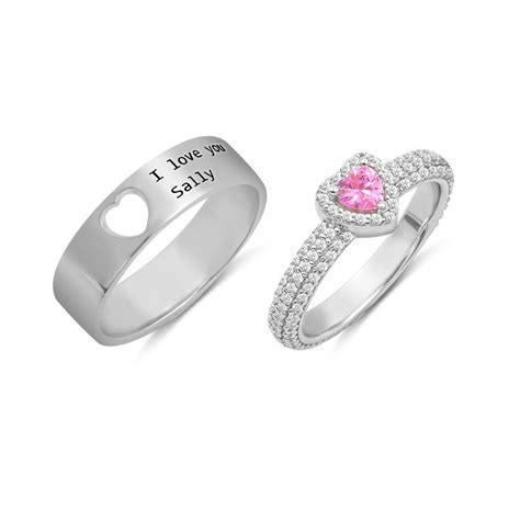 Personalized Heart Birthstone Couple Ring