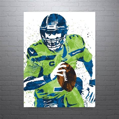 Russell Wilson Seattle Seahawks Green Football Poster, Man Cave, Sports ...