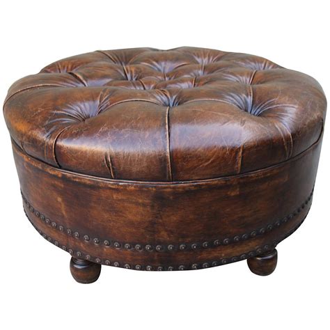 Leather Tufted Round Ottoman at 1stDibs