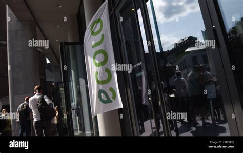 A logo pictured at the entrance of a party meeting of French-speaking ...