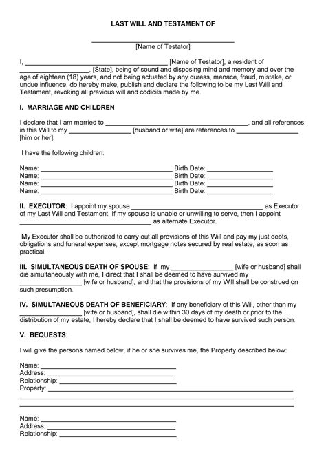 39 Last Will and Testament Forms & Templates - Template Lab