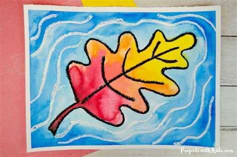 How to Make a Watercolor Resist Fall Leaf Painting for Kids - Projects with Kids