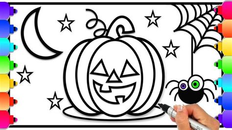 How to Draw and Color a Halloween Pumpkin for Kids Easy | Halloween Colo... | Halloween coloring ...