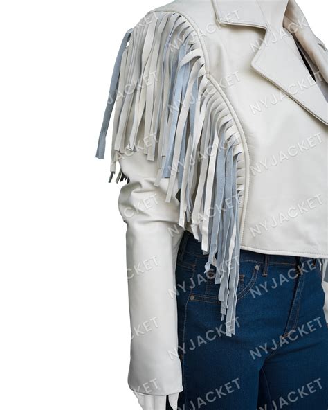 Totally Killer 2023 Kiernan Shipka White Fringe Jacket | NY Jacket