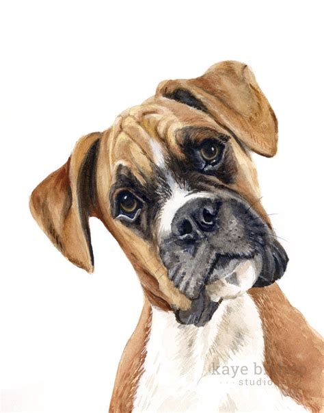 Boxer Watercolor Painting, Animal Art, Boxer Painting, Boxer Watercolor ...