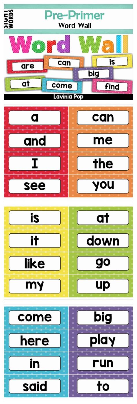 Sight Words Word Wall (Pre-Primer Words) | Preschool sight words, Teaching sight words, Sight ...