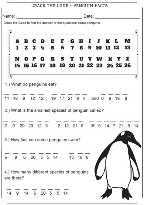 Crack the Code - Penguin Facts - Codebreaker Worksheet ⋆ Miniature ...