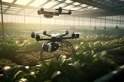 Premium Photo | Smart Agriculture Drones Irrigating Farmland AI technology generated image