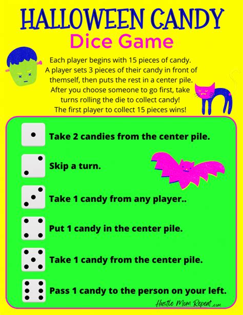 Free Printable Candy Dice Game For Halloween | Hustle Mom Repeat