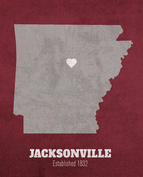 Jacksonville Arkansas City Map Founded 1832 University of Arkansas Color Palette Mixed Media by ...