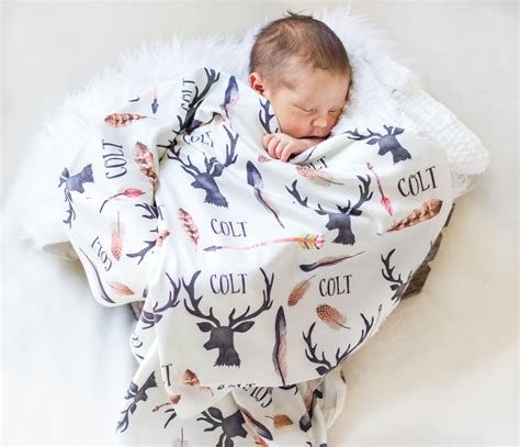 Personalized Baby Blanket-Deer Antlers And Arrows- Boho-Hunting-Nursery-Deer Antler-Swaddle ...