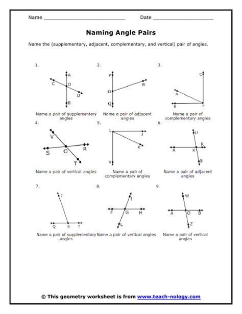 Supplementary And Congruent Angles Worksheet