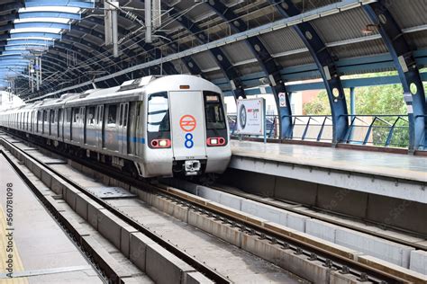 New Delhi India – June 21 2022 - Delhi Metro train arriving at ...