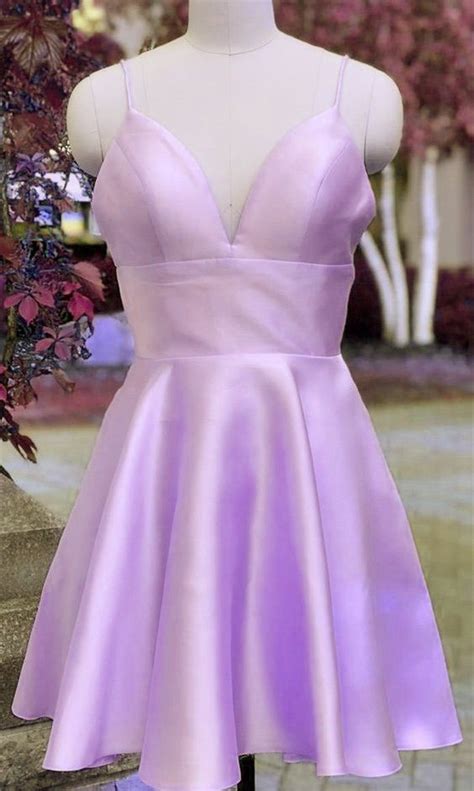 Light Purple Short Homecoming Dress, Straps Satin Prom Dress | Satin homecoming dress ...