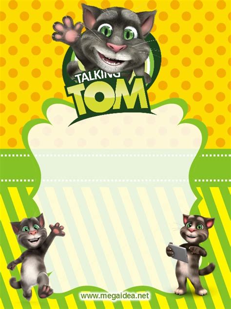 Invitación de My Talking Tom GRATIS para editar 3 | Invitaciones, Gato tom feliz cumpleaños ...