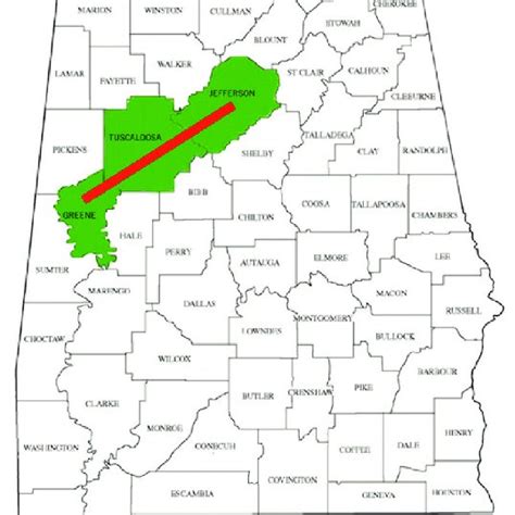 Ground track of the 2011 Tuscaloosa tornado and the counties included... | Download Scientific ...