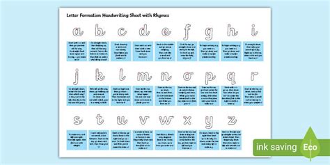 Cursive Writing letter formation rhyme worksheet