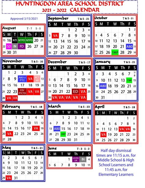 District Calendar – Huntingdon Area School District