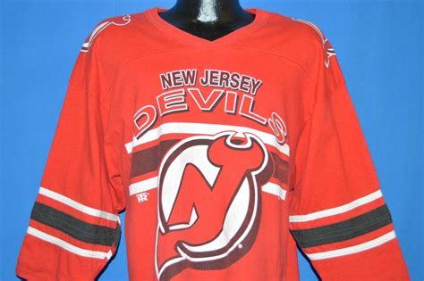 vintage 90s NEW JERSEY DEVILS NJ RED STRIPED 3/4 SLEEVE t-shirt HOCKEY ...