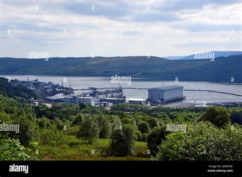 Faslane naval base on the Gareloch, home to Britain's Trident nuclear submarine fleet Stock ...