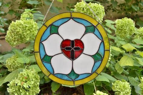 Luther Rose Stained Glass Panel 10 Inch Lutheran Cross Round | Etsy in 2021 | Stained glass ...