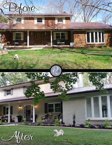 gray painted brick house before and after - Jerri Lundy