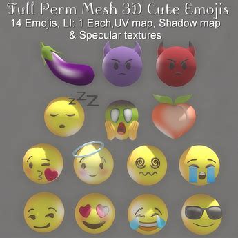 Second Life Marketplace - * Full Perm Mesh * 3D Cute Emojis