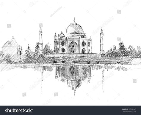 Pencil Sketch Taj Mahal Drawn Pencil Stock Illustration 175102643 ...