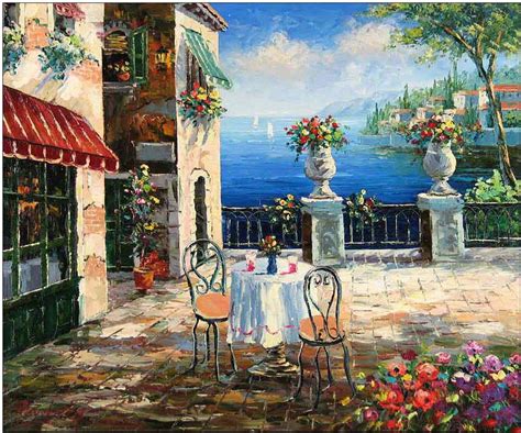 Mediterranean oil painting,Mediterranean Romantic Bellagio 2