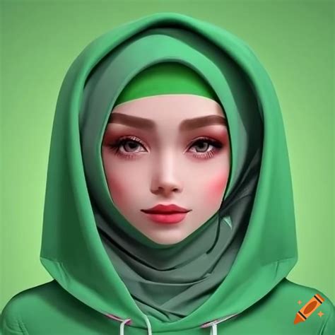 3d illustration of a girl wearing a green hoodie and hijab with the palestinian flag on Craiyon