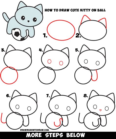 How to Draw a Cute Kitten Playing on a Soccer Ball Easy Step by Step ...