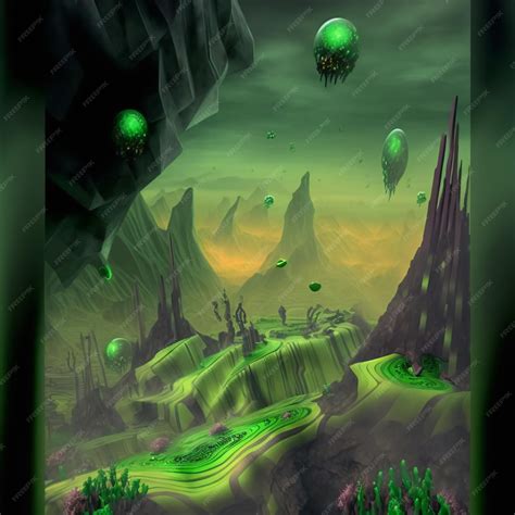 Premium AI Image | green alien planet landscape psychedelic concept art