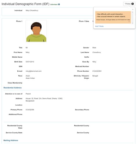 Individual Demographic Form/ Individual's General Information - Therap Global