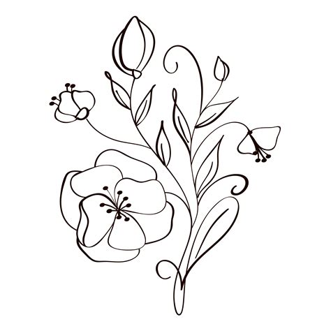 modern flowers drawing and sketch floral with line-art Isolated on white background 371419 ...