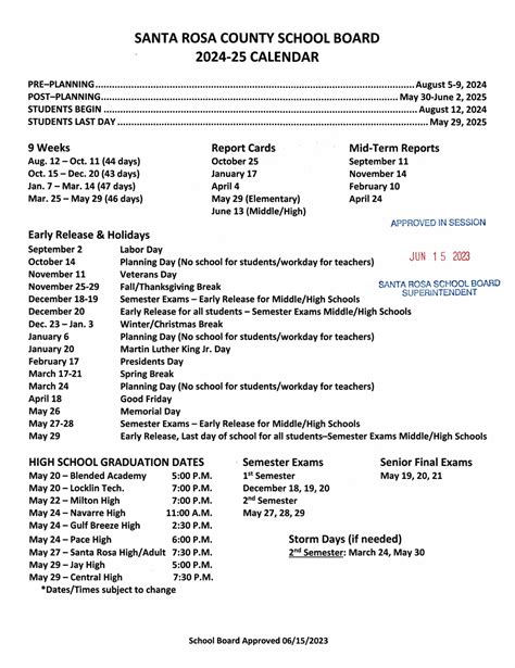 Santa Rosa County Schools Calendar 2024 - School District Calendar