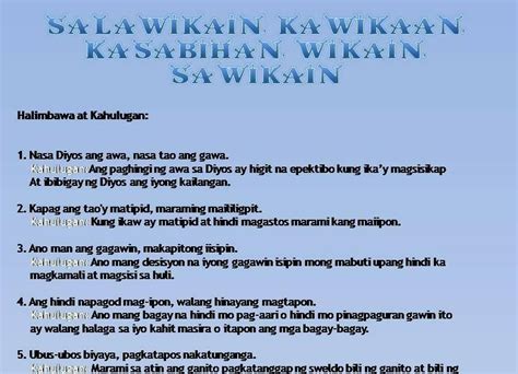 magbigay nang 5 na kasabihan - Brainly.ph