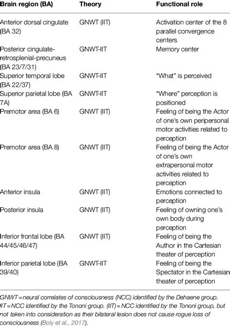 Ten neural correlates of consciousness. | Download Scientific Diagram